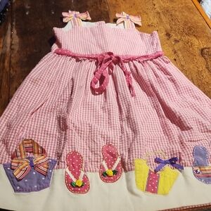 Girls Pink Gingham Dress with Appliqué
